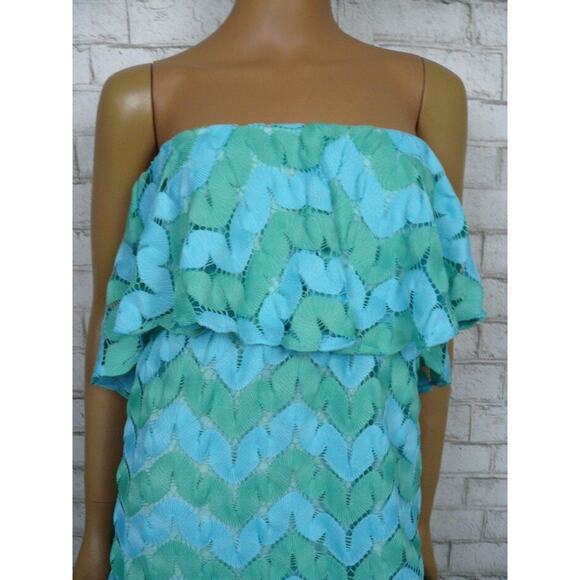Judith March Blue Green Zig Zag Lace Knit Strapless Empire Dress Small NEW - Picture 2 of 7